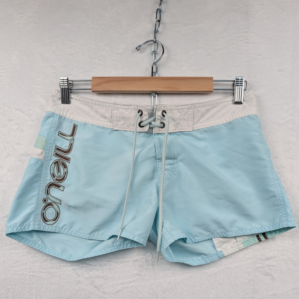 VTG O'Neill Board Shorts Women's 32 Light Blue 3" Floral Surf Beach Lace-Up Y2K